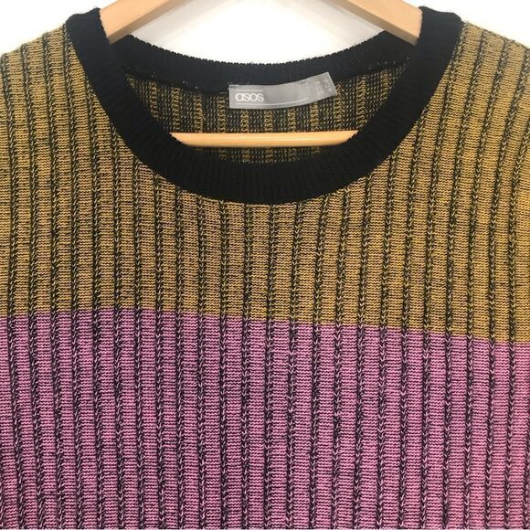 ASOS Green Pink Yellow Striped Colorblock Vertical Ribbed Knit Sweater Dress - Picture 3 of 15